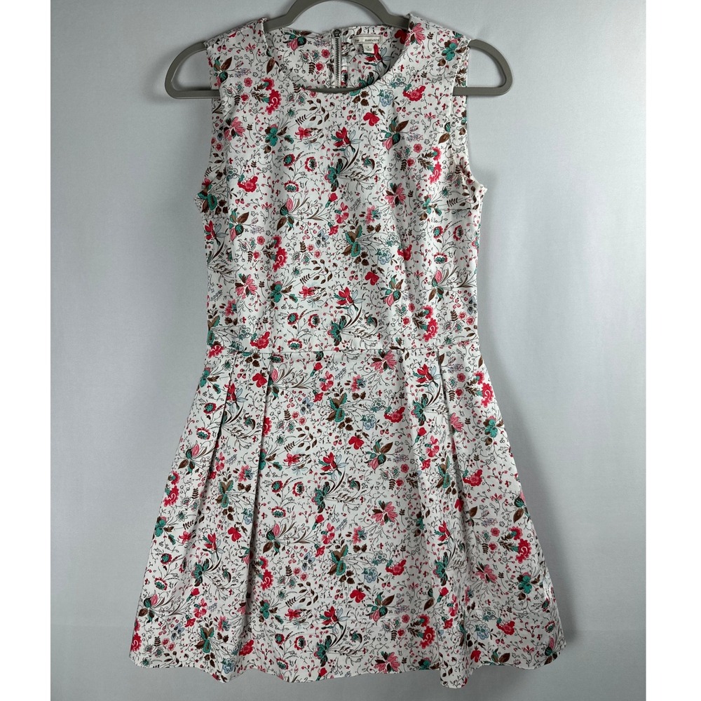 Gap Fit and Flare Dress 0 White Floral Sleeveless Pleated Cottagecore Romantic